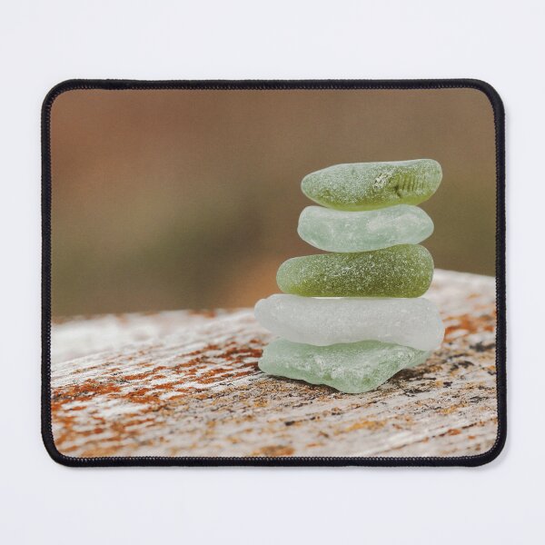 Item preview, Green Sea Glass Stacked On Weathered Beach Wood. designed and sold by FeatherfallSTU.