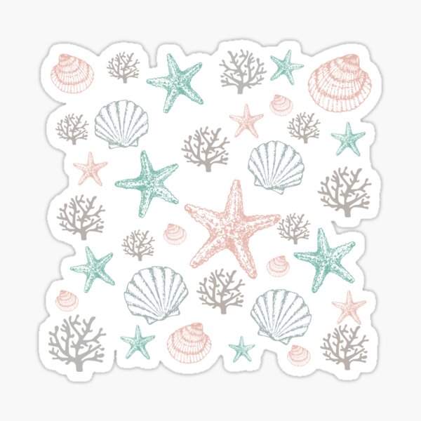 Item preview, Coral and Seashells Pattern With Teals and Orange designed and sold by SeaStarAlex.