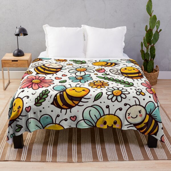 Item preview, Bees and flowers doodles pattern designed and sold by FLATVAC STICKER.