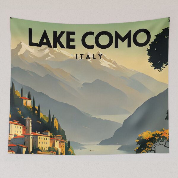 Item preview, Lake Como Italy Minimal Vintage Travel Art Poster designed and sold by ZionPosteria.