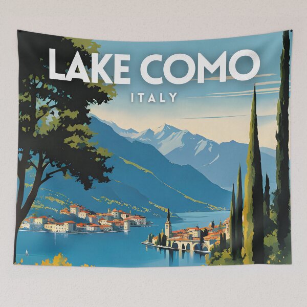 Item preview, Lake Como Retro Art Poster designed and sold by ZionPosteria.
