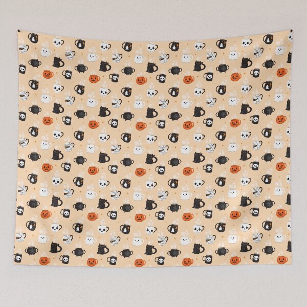 Item preview, pattern with cute halloween mugs designed and sold by burbura.