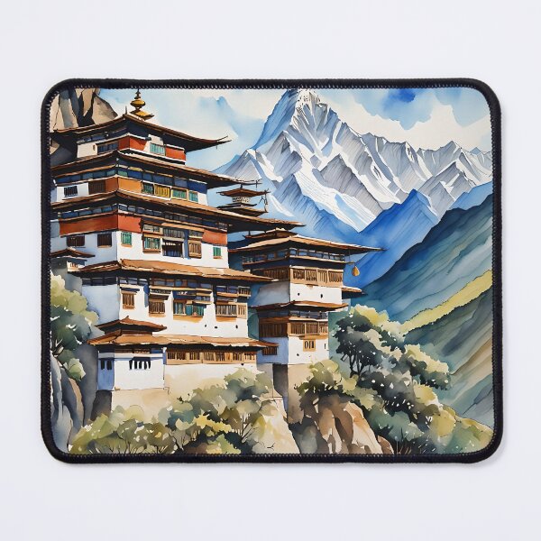 The Himalayas of Bhutan in a Watercolour Style Mouse Pad