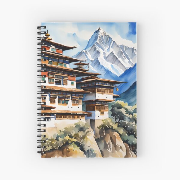 The Himalayas of Bhutan in a Watercolour Style Spiral Notebook