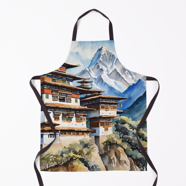 The Himalayas of Bhutan in a Watercolour Style Apron