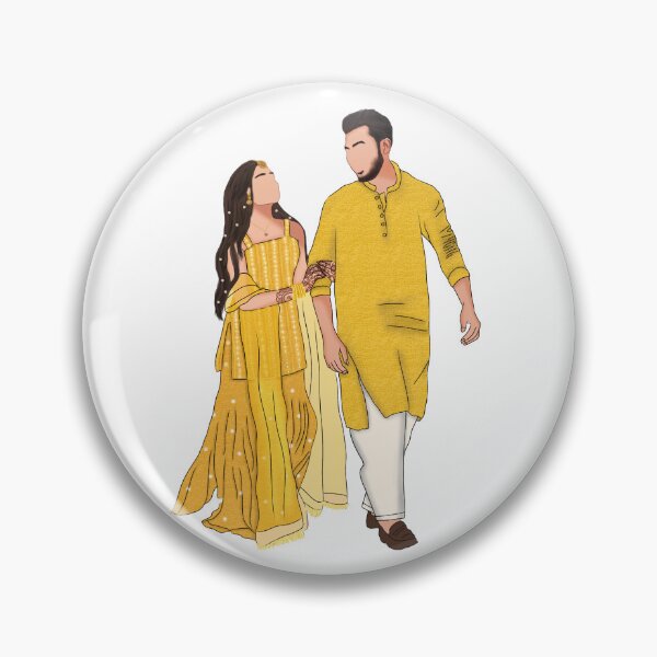 Item preview, Mehendi Sangeet Mayoun Couple Illustration Indian Pakistani Digital Art designed and sold by Sketchbook Studio by Aqsaa.