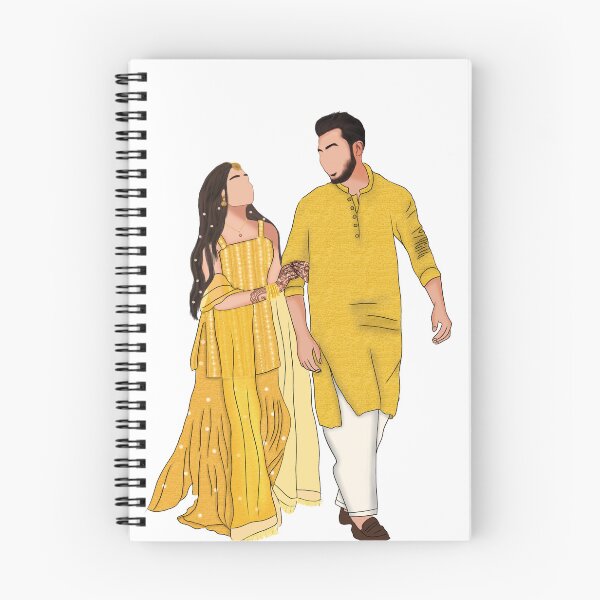 Item preview, Mehendi Sangeet Mayoun Couple Illustration Indian Pakistani Digital Art designed and sold by Sketchbook Studio by Aqsaa.