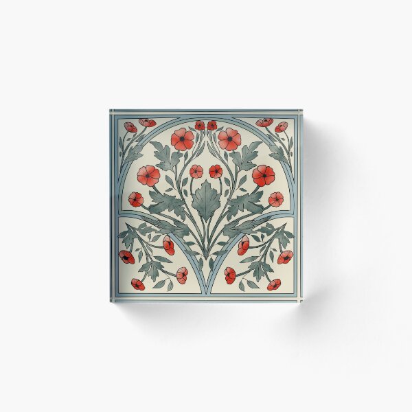 Item preview, Art Nouveau style flowers and vines red, cream and green designed and sold by ahahdodo.