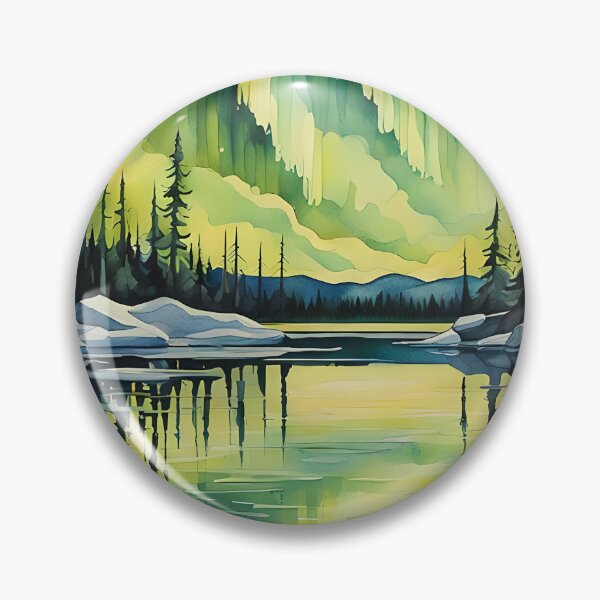 The Aurora Borealis or Northern Lights Watercolour Style Pin