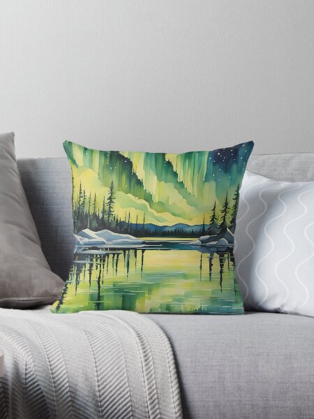 The Aurora Borealis or Northern Lights Watercolour Style Throw Pillow