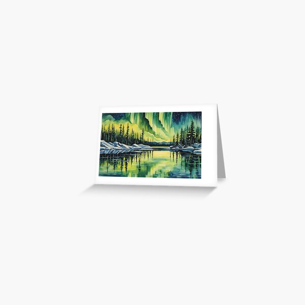 The Aurora Borealis or Northern Lights Watercolour Style Greeting Card