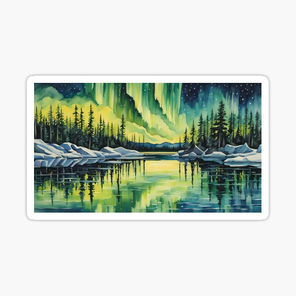 The Aurora Borealis or Northern Lights Watercolour Style Sticker