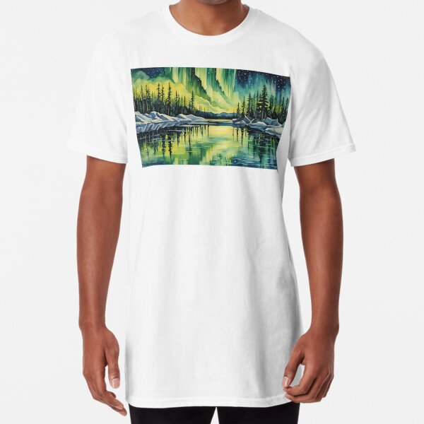 The Aurora Borealis or Northern Lights Watercolour Style Long T-Shirt