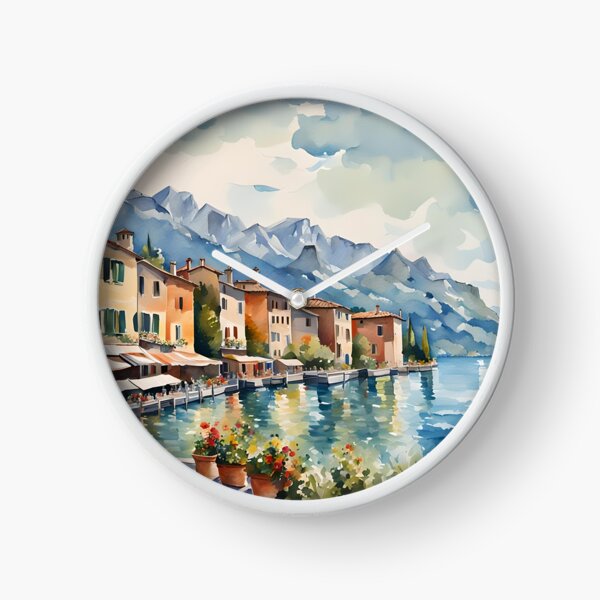 The Italian Lakes in a Watercolour Style Clock