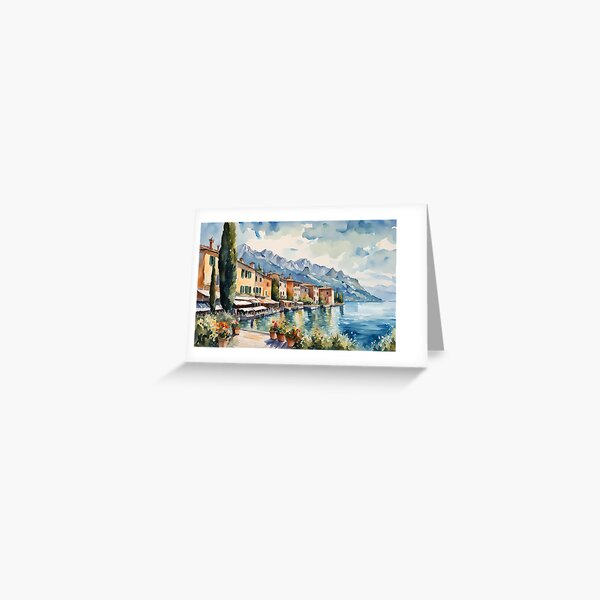The Italian Lakes in a Watercolour Style Greeting Card