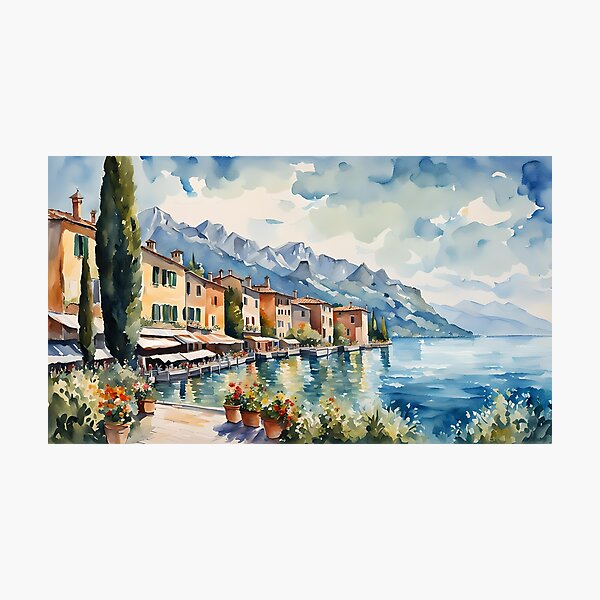The Italian Lakes in a Watercolour Style Photographic Print