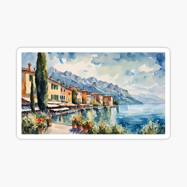 The Italian Lakes in a Watercolour Style Sticker