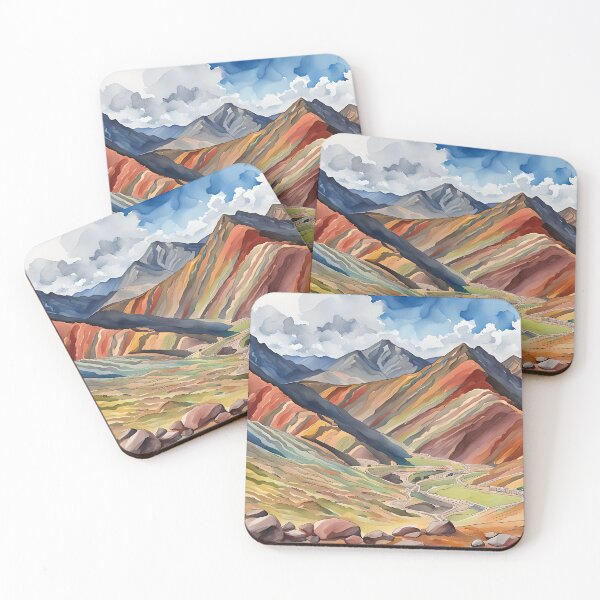 Vinicunca Mountains near Machu Picchu in Peru. Coasters (Set of 4)