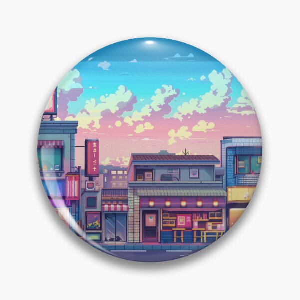Item preview, Retro Pixel Art Game Style Desk Mat, Small Town in Japan, Sunset Hues,  designed and sold by Wheelzies.