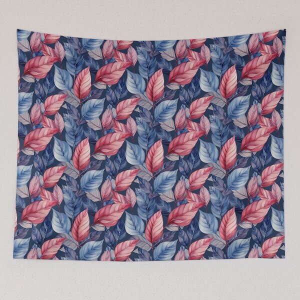 Aperçu de l'œuvre Modèle sans couture à l'aquarelle de feuilles en bleu marine profond, rouge, rose pâle créée et vendue par creativekrish.
