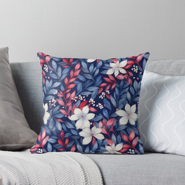 Item preview, Copy of Seamless pattern in watercolor of leaves in Deep navy blue, red, pale pink designed and sold by creativekrish.