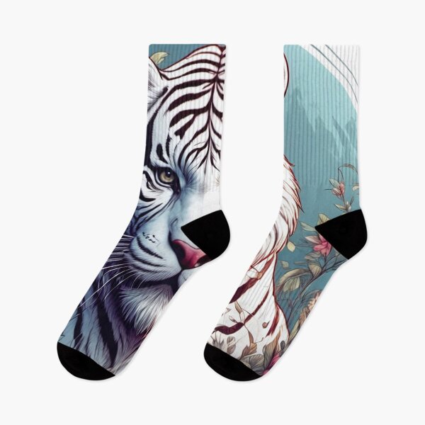 Item preview, White tiger surrounded by floral ornaments designed and sold by Salimgor Hangaround Music.