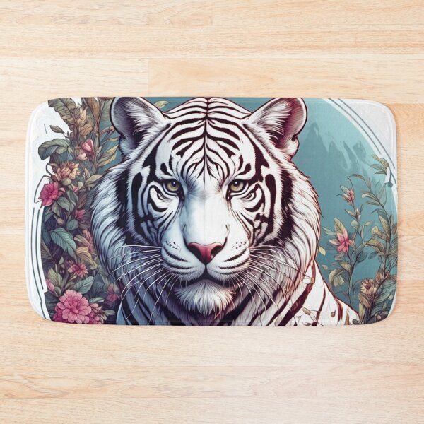 Item preview, White tiger surrounded with floral ornaments V2 designed and sold by Salimgor Hangaround Music.