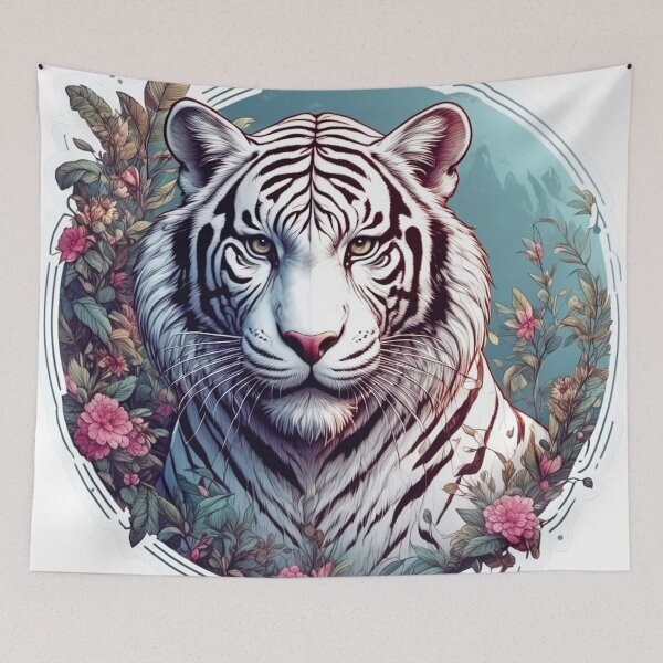Item preview, White tiger surrounded with floral ornaments V2 designed and sold by Salimgor Hangaround Music.