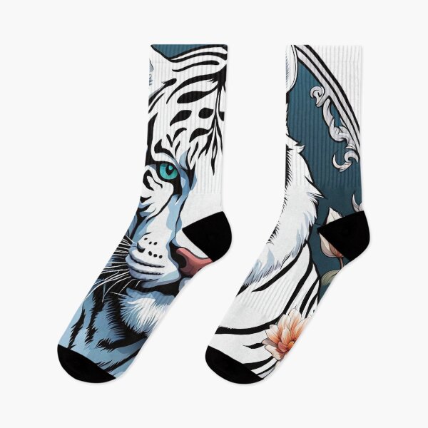 Item preview, White tiger surrounded by ornaments and flowers designed and sold by Salimgor Hangaround Music.