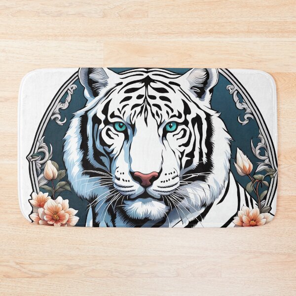 Item preview, White tiger surrounded by ornaments and flowers designed and sold by Salimgor Hangaround Music.