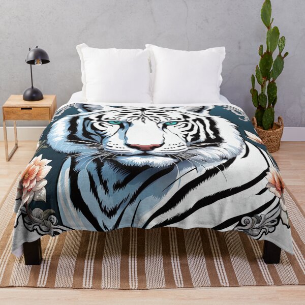 Item preview, White tiger surrounded by ornaments and flowers designed and sold by Salimgor Hangaround Music.