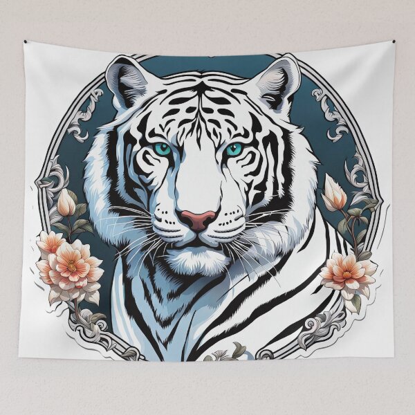 Item preview, White tiger surrounded by ornaments and flowers V2 designed and sold by Salimgor Hangaround Music.