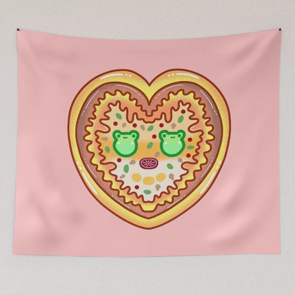 Item preview, Heart cute chibi  kawaii frog eating pizza  designed and sold by Quacktails.