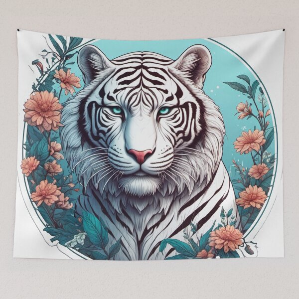 Item preview, White tiger with flowers and ornaments V3 designed and sold by Salimgor Hangaround Music.
