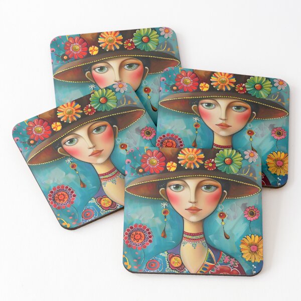 Item preview, Colorful woman with hat and flowers in vibrant style. designed and sold by Artessie.