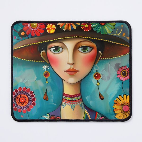 Item preview, Colorful woman with hat and flowers in vibrant style. designed and sold by Artessie.