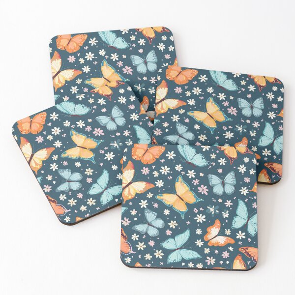 Item preview, Pattern of cute colourful butterflies in teal background  designed and sold by creativekrish.