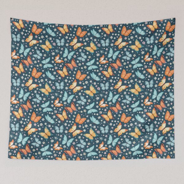 Item preview, Pattern of cute colourful butterflies in teal background  designed and sold by creativekrish.