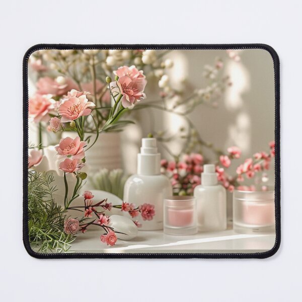 Item preview, White Table Covered With Pink Flowers - Cosmetics Studio Scenes designed and sold by frequent-art.