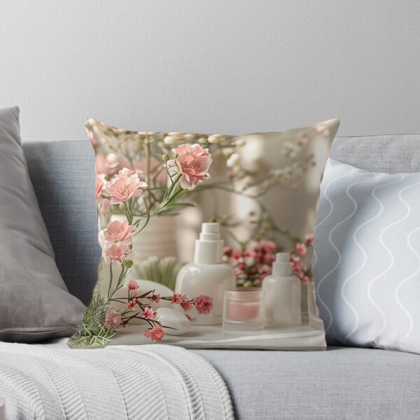 Item preview, White Table Covered With Pink Flowers - Cosmetics Studio Scenes designed and sold by frequent-art.