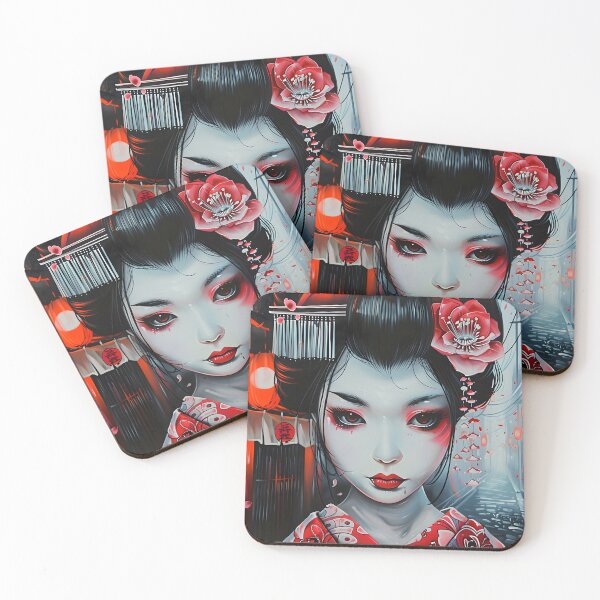 Item preview, Geisha in red, detailed, traditional, alleyway, lanterns designed and sold by Artessie.