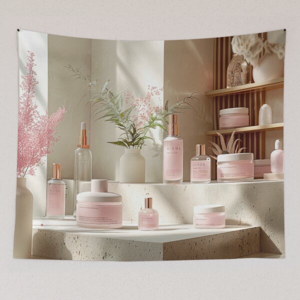 Item preview, Counter With Vase of Flowers and Bottles of Skin Care - Cosmetics Studio Scenes designed and sold by frequent-art.