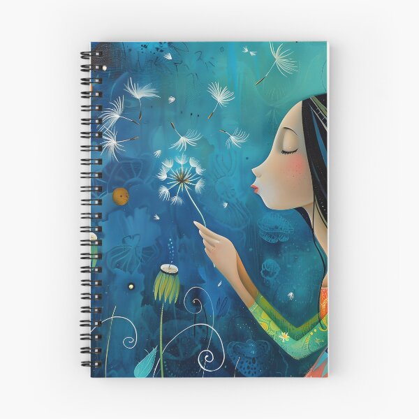 Item preview, Woman blowing dandelion seeds in dreamy, abstract setting designed and sold by Artessie.