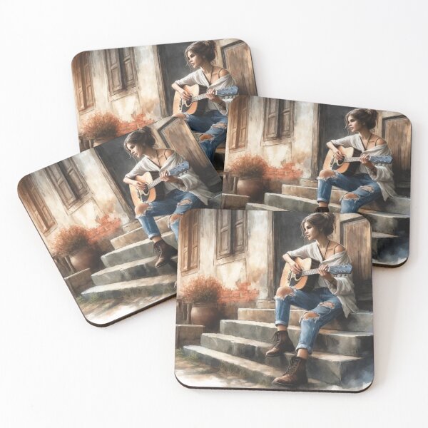 Item preview, Girl playing the guitar - water color designed and sold by TheScruffyGoose.