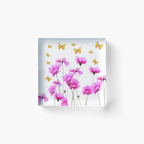 Item preview, FUCHSIA PINK FLOWER & YELLOW BUTTERFLIES designed and sold by sharlesart.