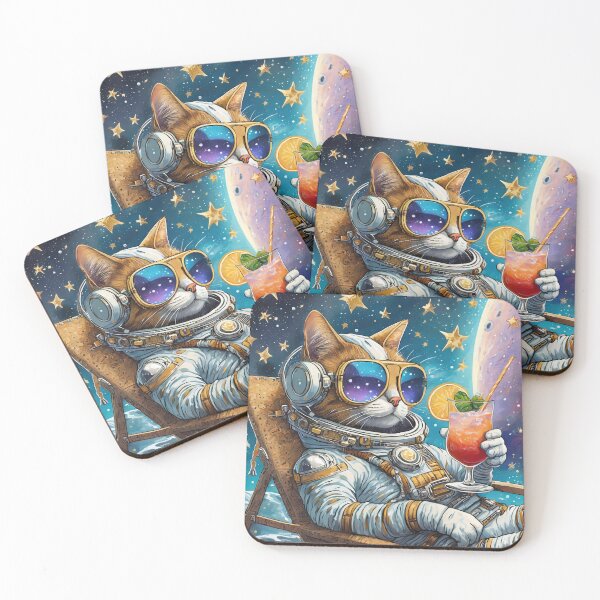 Item preview, cat astronaut drinks a cocktail on the moon designed and sold by m-litomirskaya.
