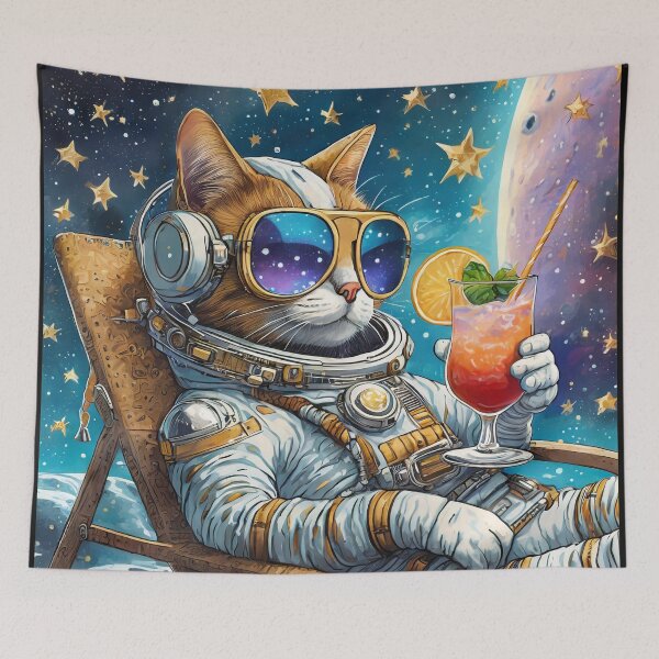 Item preview, cat astronaut drinks a cocktail on the moon designed and sold by m-litomirskaya.