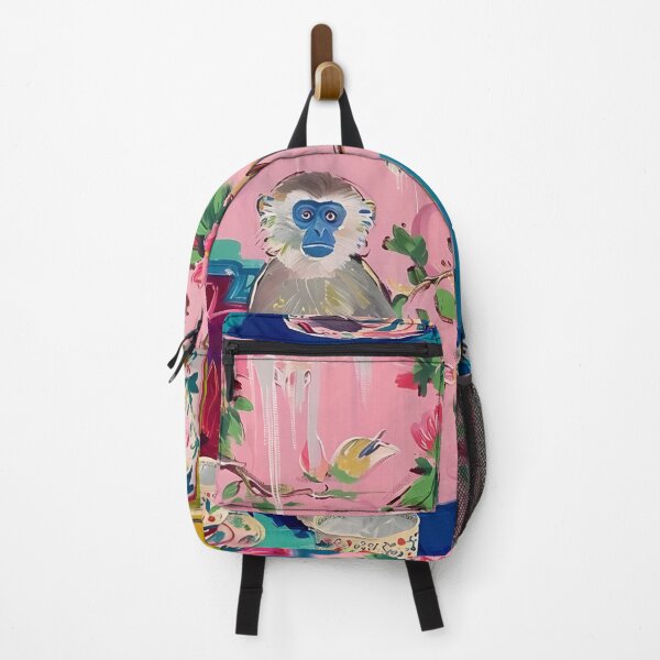 Item preview, Grandmillennial art, Monkey in pink chinoiserie interior designed and sold by SophieClimaArt.