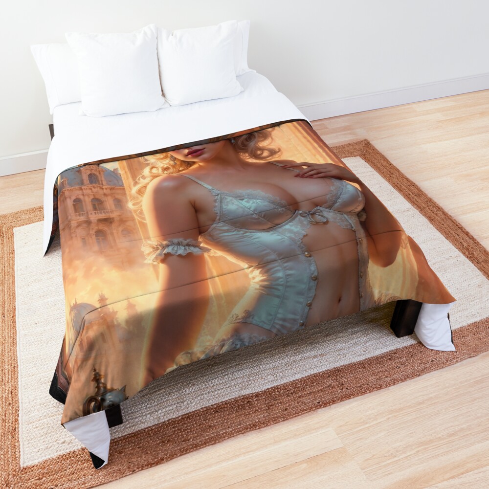 A Sensual Exquisite Baroque Portrait Of A Regal Beauty In Lingerie Gorgeous AI Concept Art by Xzendor7 Decorative Art Print Comforter