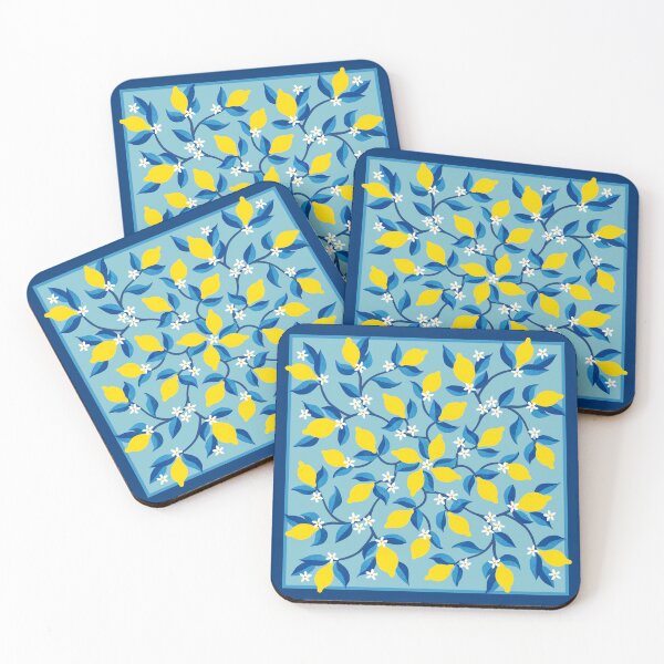 Item preview, Lemon floral symmetry on blue - summer design with border by Cecca Designs designed and sold by Cecca-Designs.